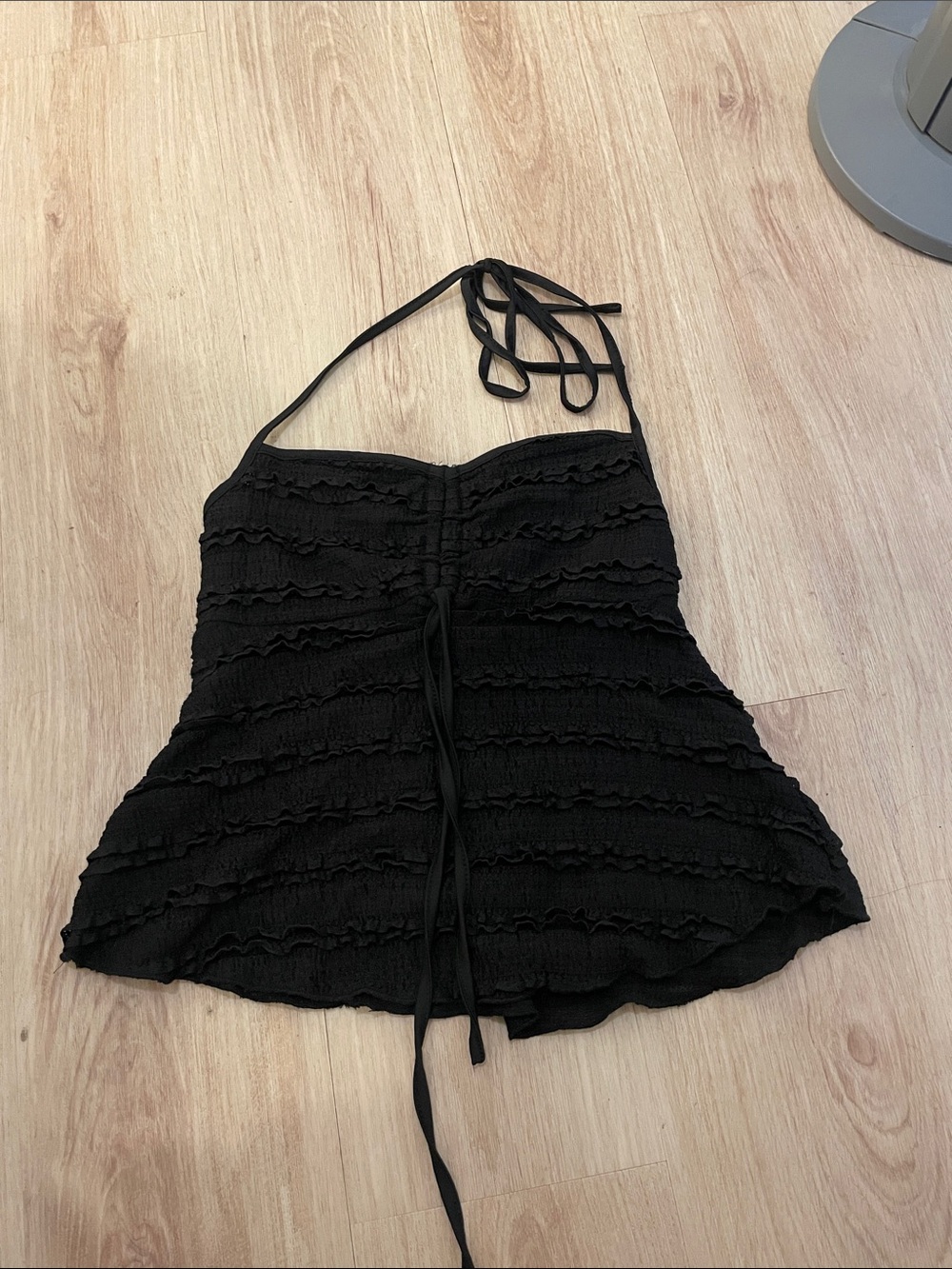 Black Ruffled Halter Tank Top